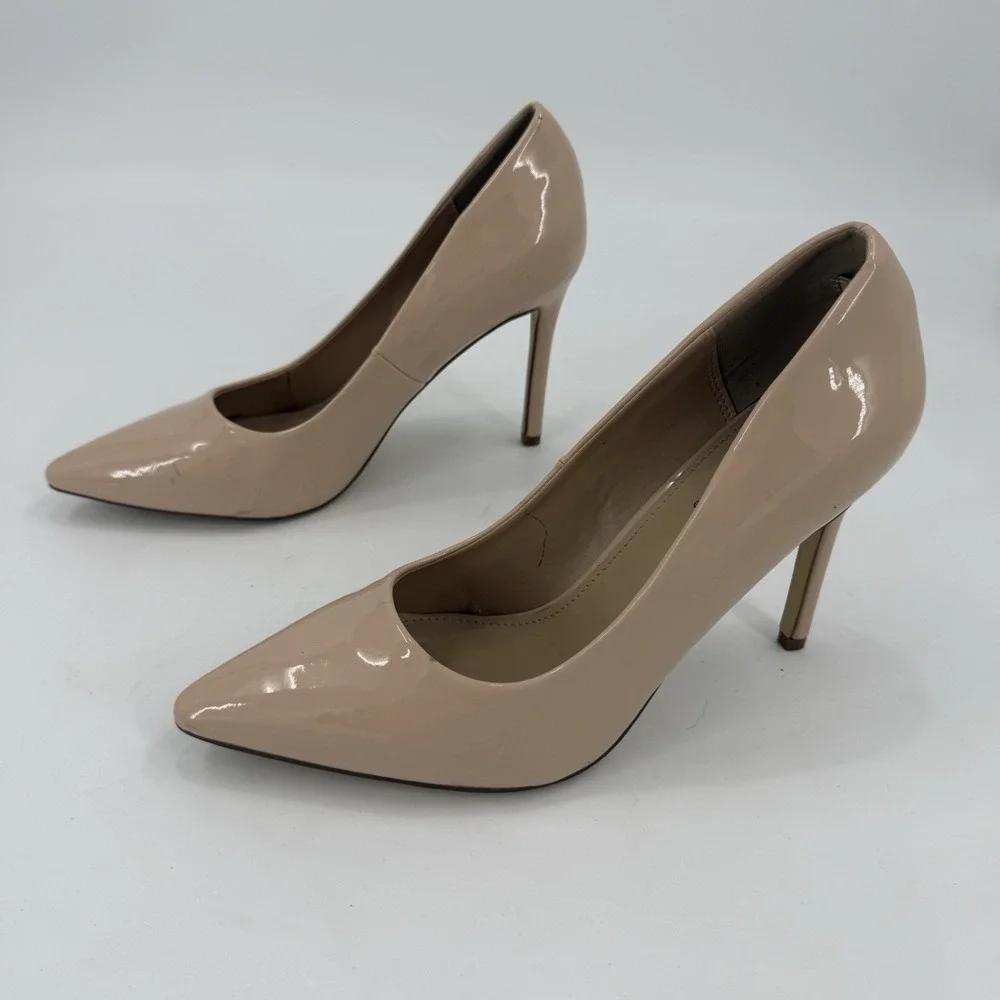 JustFab Lyssa Women's 9.5 Nude Patent Pointed Toe Stiletto Pumps Heels